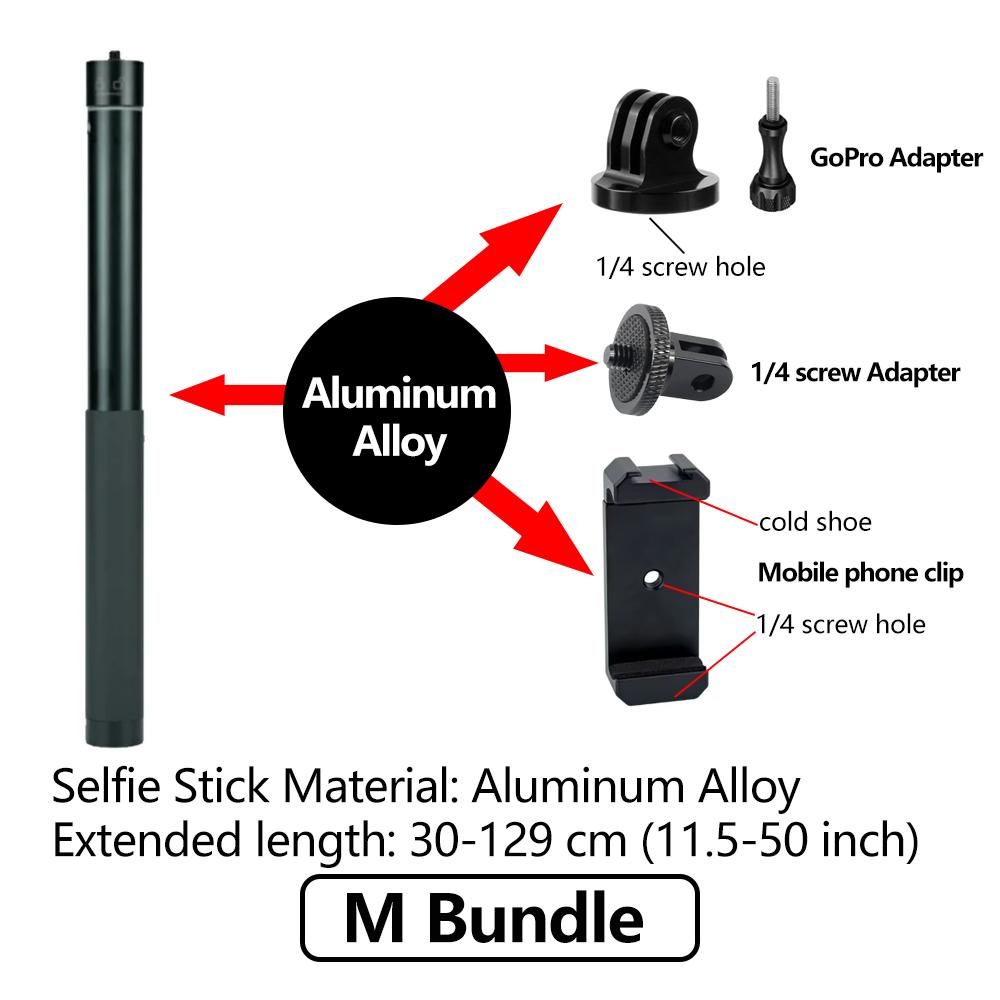 Aluminium Alloy Selfie Stick Pole Extension Monopod For GoPro Hero 12 11 10 9 8 Insta360 X4 X3 X2 DJI Osmo Action 4 3 2 Camera