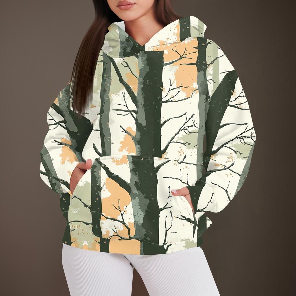 Women's Fashion Casual Pullover Hooded Sweatshirt  Printed Long Sleeve Sweatshirt