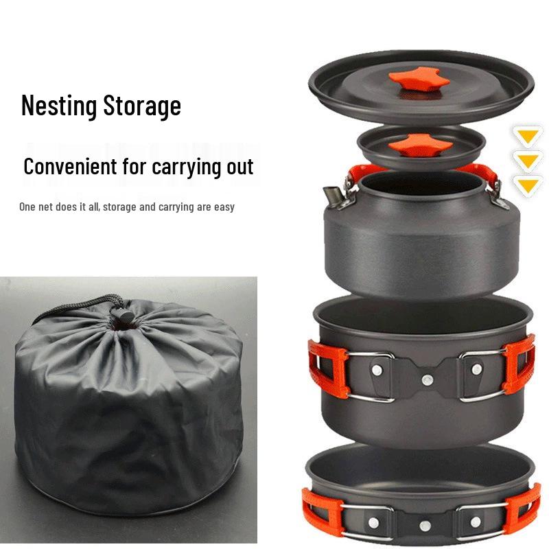 Набор походной посуды ARCSTG: Портативный походный чайник, сковорода и посуда для приключений в дикой природе.