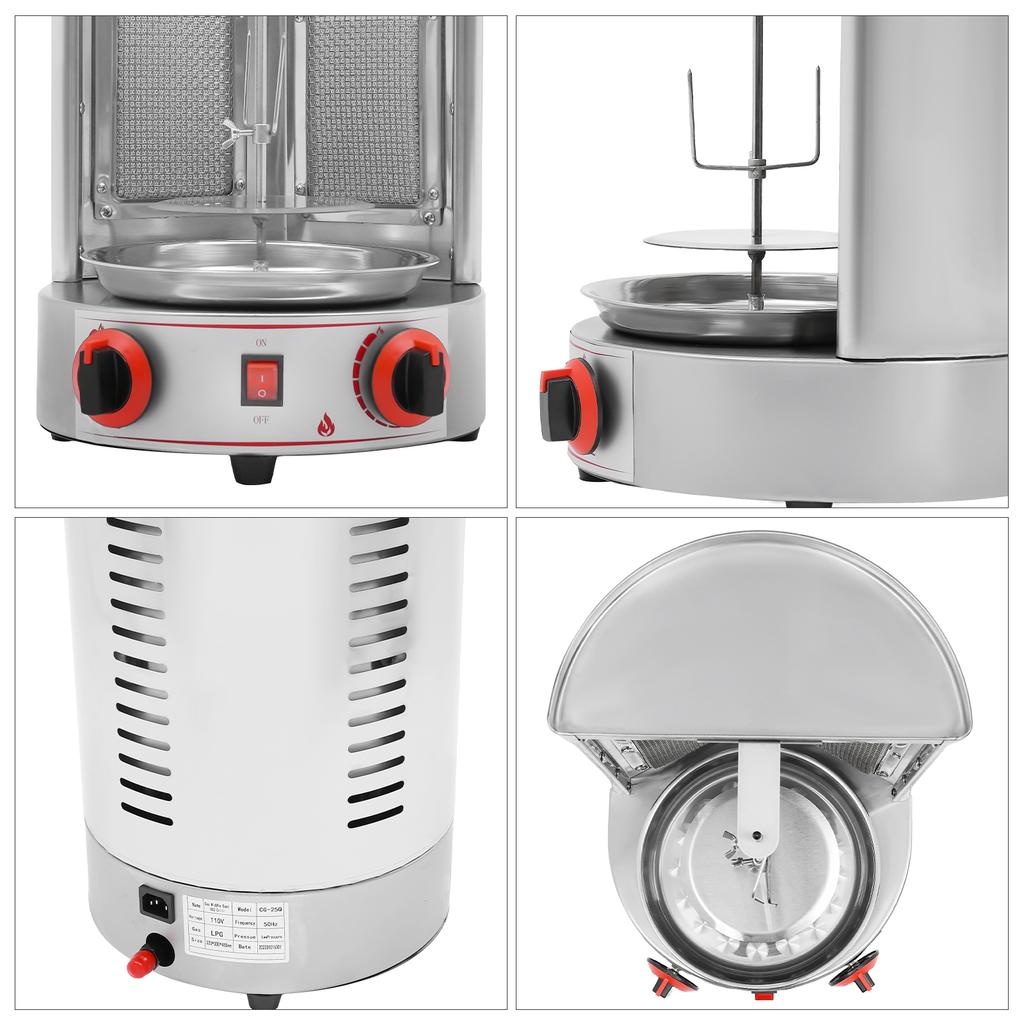 Вертикальный газовый гриль Коммерческая машина для шаурмы, Дёнер-кебаба, гироса Отверстия для отвода тепла для курицы, говядины, баранины