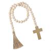 -Wooden Bead Garland, Easter Decorations, Jesus Cross Ornaments with Tassels for Housewarming,