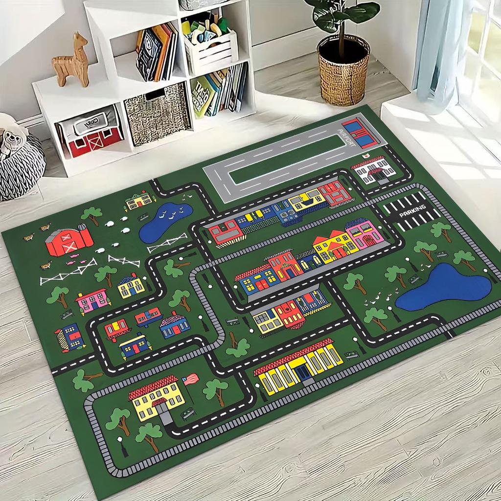 Child Urban City Road Traffic Learning Interactive Game Playroom Rug for Bedroom Living Room Sofa Home Doormat Decor,Non-slip