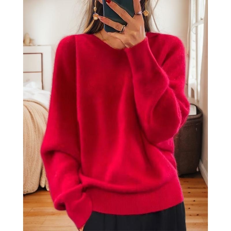Women S Loose Fit Batwing Sleeve Hooded Solid Color Knit Sweater