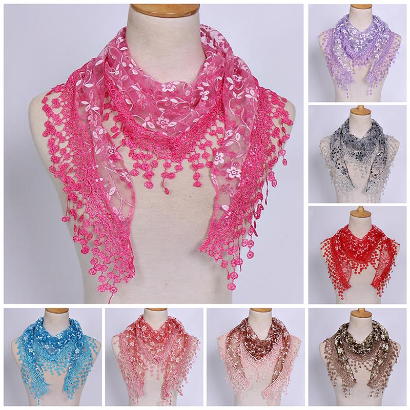 1Pc Women Triangle Wrap Lady Shawl Flower Lace Scarf Shawls