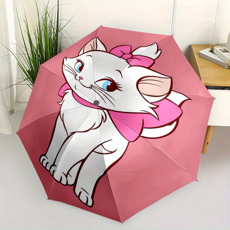 1pc Adorable Aristocats Marie Cat Pink Bow Automatic Open/CloseUmbrella-CuteUmbrella with Cute Design, Portable 3-Fold Compact Umbrella for