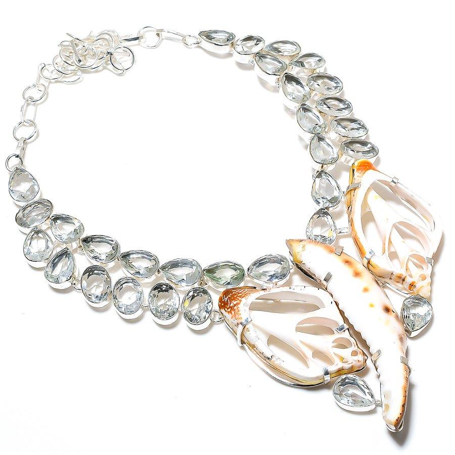 Ожерелье из натуральной ракушки каури, белого топаза, стерлингового серебра 925 пробы, 18 дюймов, k5h13