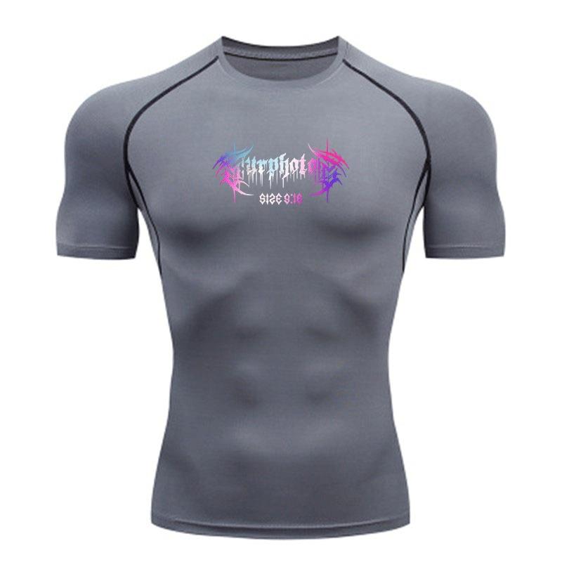 Men's Compression Fitness Sport T-Shirt, Quick Dry Breathable Athletic Workout Top, Stylish Gradient Metal Print Gym Training Activewear for Running E