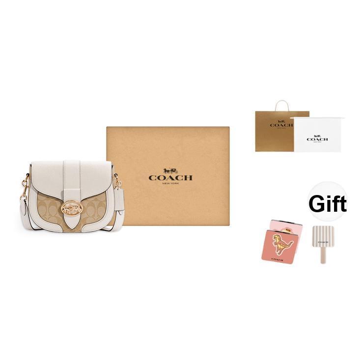 Coach Georgie 21 Metallic Horse And Carriage Buckle Color Block Monogram Print PVC And Leather Saddle Bag Women saddle bag C2806-IMDQC