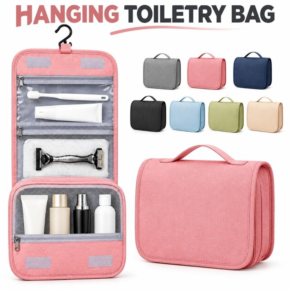 Foldable Travel Cosmetic Bag 2-Fold Makeup Organizer Portable Hanging Toiletry Bag Travel Storage