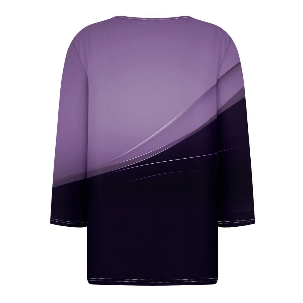 Жен. Футболка Футболка С принтом Пуговицы Рукав 3/4 Повседневные Выходные Мода Классический V-образный вырез Обычный Топ