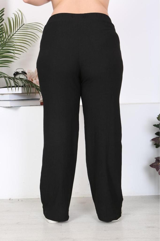 Женские брюки больших размеров, черные свободные брюки из ткани с рюшами