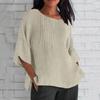 Women's Fashion Seven-Part Sleeve Pleated Round Neck Solid Colour Loose Casual Shirt Top