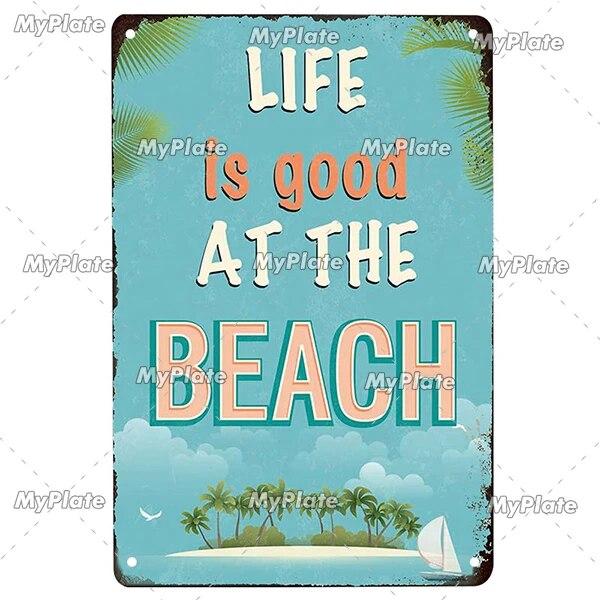 [MyPlate] Beach Metal Sign Vintage Plaque Tin Sign Plate Wall Decor For Bar Club Man Cave Art Painting Poster Gift