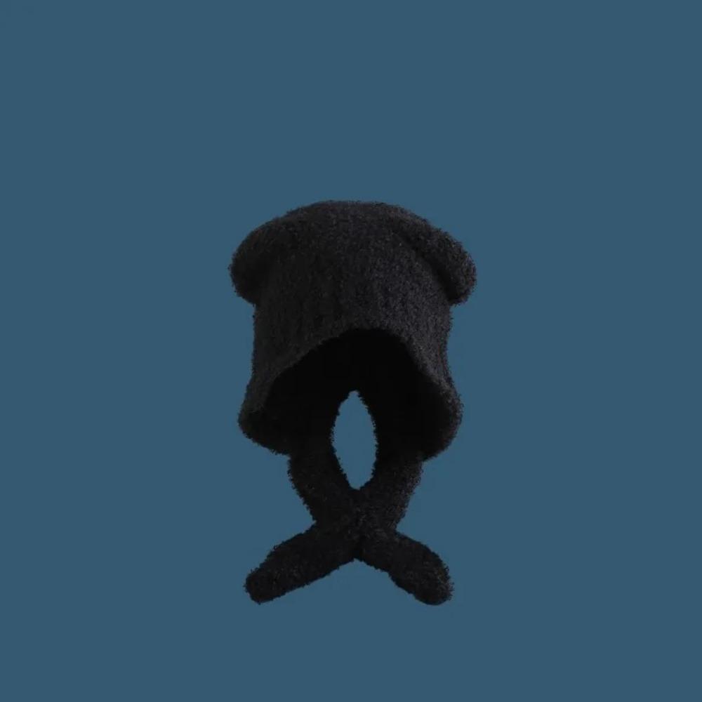Integrated Plush Scarf Hat Solid Color Bomber Hats Durable Knitted Pullover Cap Women