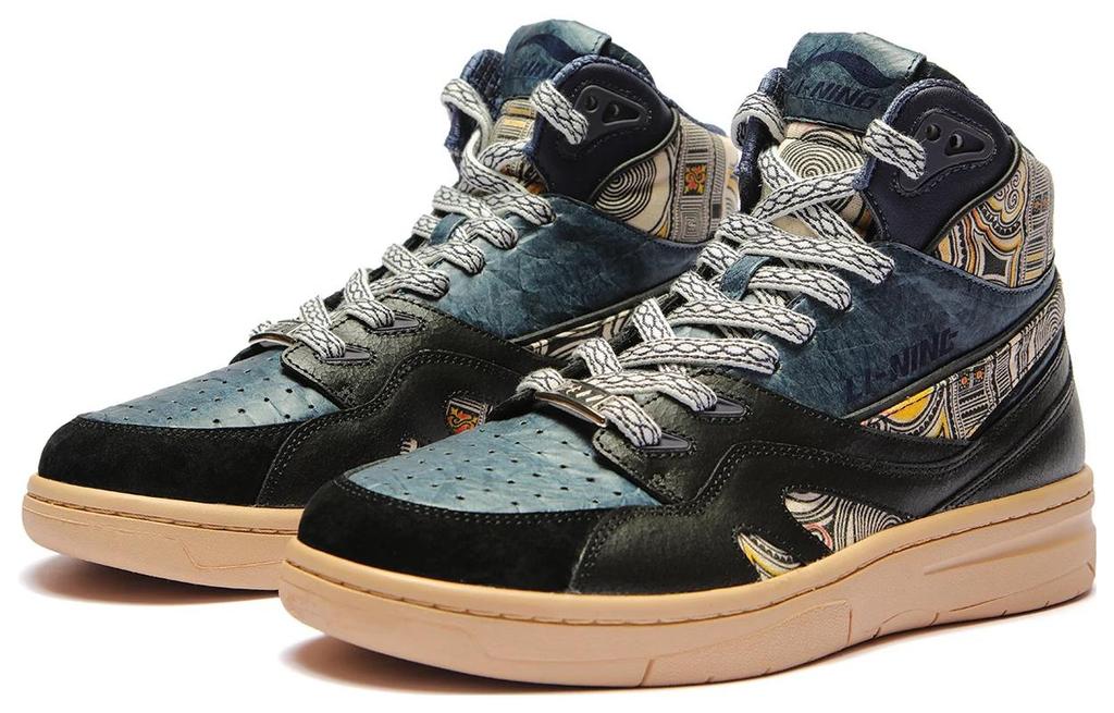 Li Ning Cushioning Slip Resistant High top Skateboard Shoes Women's Blue Black AZGS044-3