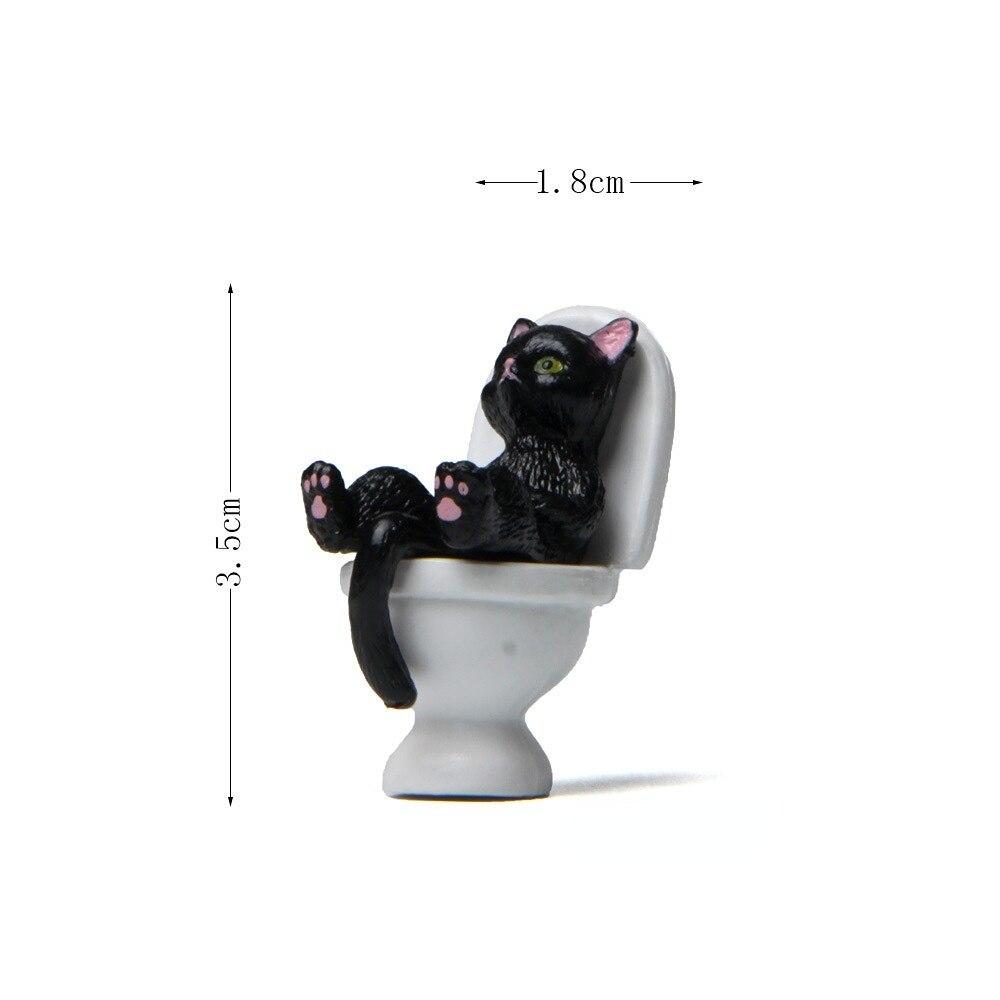 Creative Toilet Cat Figurines Interesting Kawaii Cartoon Cat Squatting On The Toilet Ornament Mini Miniature Desk Decoration