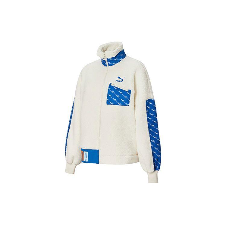 Puma Retro Faux Shearling Spliced Warm Fleece Jacket Women Jacket Off-White 532166-55