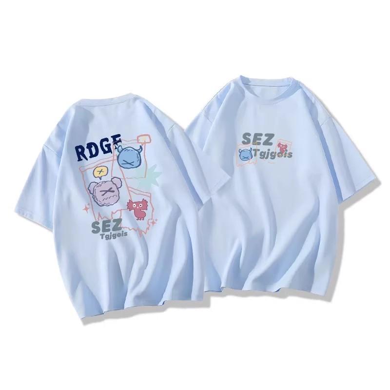 Футболки из чистого хлопка, женские, летние, с милым мультяшным принтом, в стиле хип-хоп, повседневные, в стиле Харадзюку, большие, с коротким рукавом, синие, для девочек 2010 года