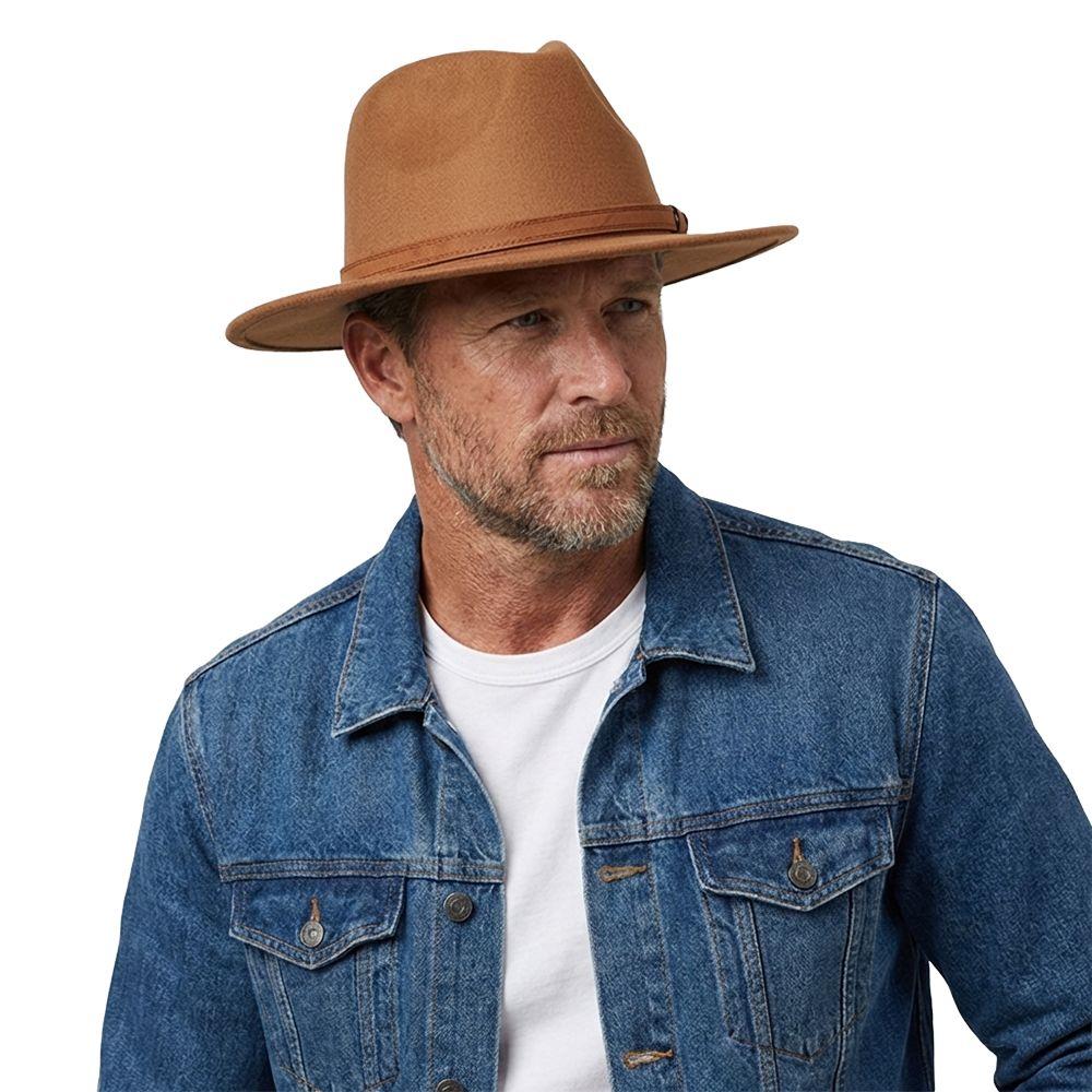 Artificial Suede Western Cowboy Hat Tibetan Style Jazz Fedora Hats Outdoor Riding