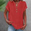 Women's Fashion Casual Solid Colour V-Neck Short Sleeve Button Split Shirt T-Shirt Top