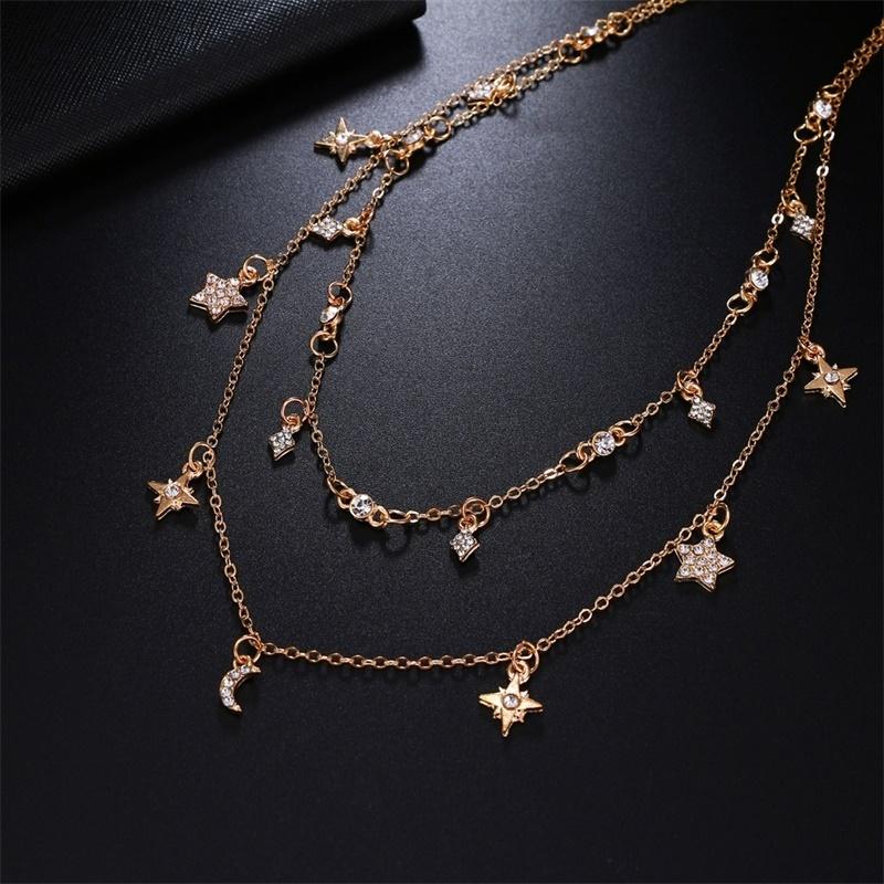 Очарование модное золотое блестящее стразы, звезда, полумесяц, очаровательное колье, ожерелье, женские украшения, подарки