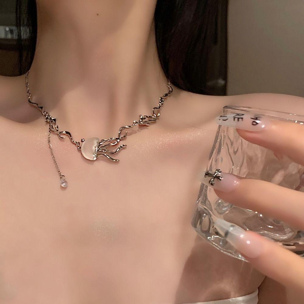 Jewelry Y2K Jellyfish Stud Earrings Women Crystal Necklace Transparent Pendant Korean Style Choker