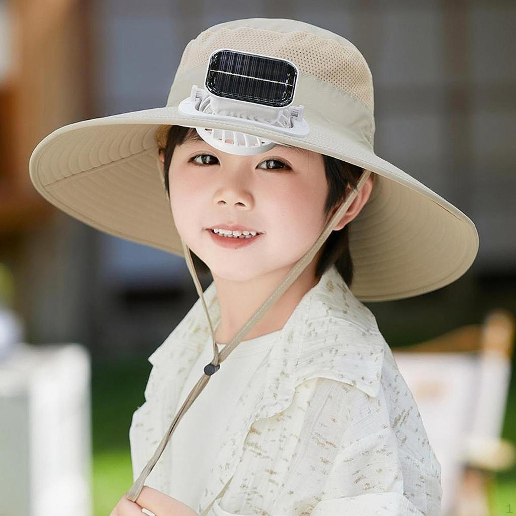 Children Outdoor Fan Hat Solar Powered Rechargeable Multipurpose Wide Brim for Farming Fishing