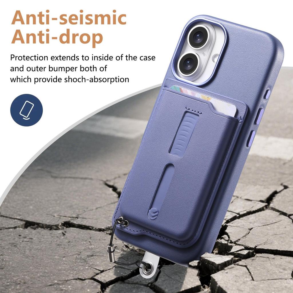 iPhone 17 Magnetic Card Holder Case with Anti-Lost Strap & Drop-Proof Cover, Compatible with 15 Pro & 16 Pro Models
