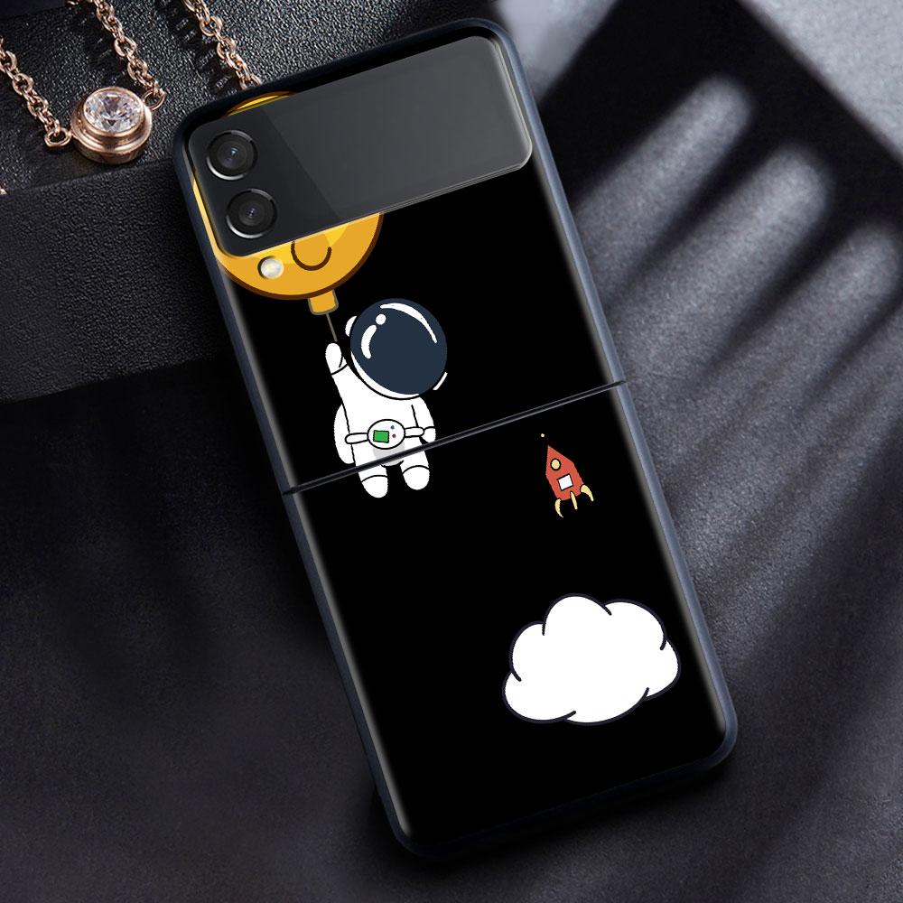 Чехол для Samsung Galaxy Z Flip 3 4 5G, черный жесткий корпус для телефона из ПК Z Flip4, роскошный сегментированный чехол, роскошный космонавт