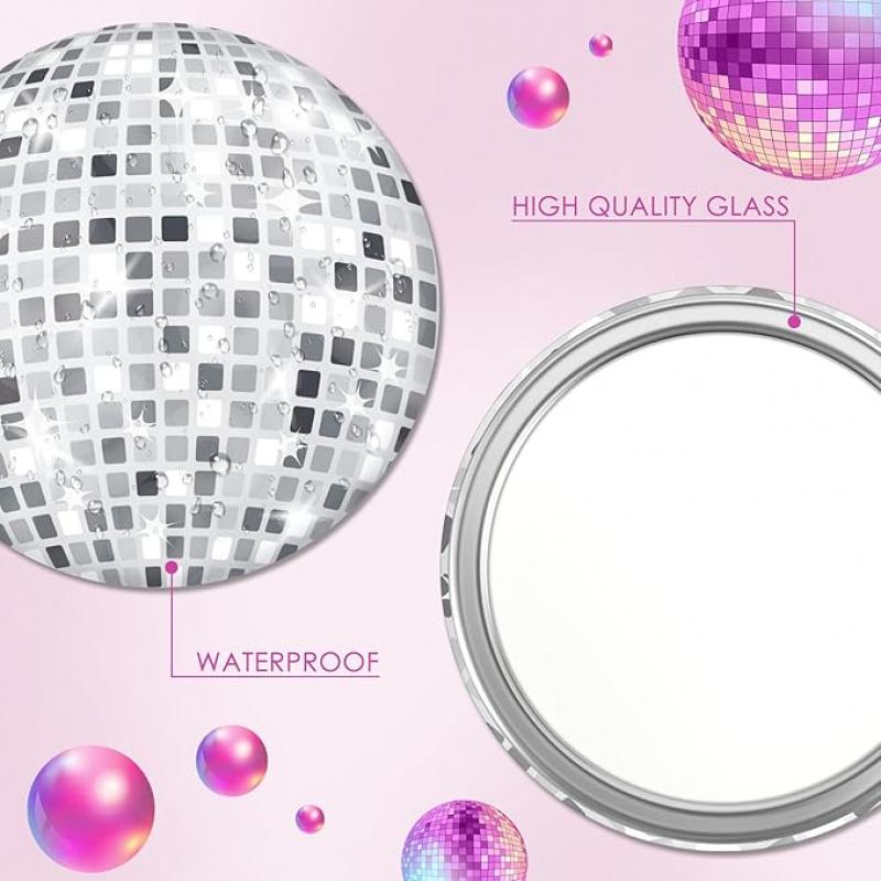 Portable Disco Ball Pocket Mirrors 20pcs, 6.91cm Round with Sparkling Silvery Frames for Parties