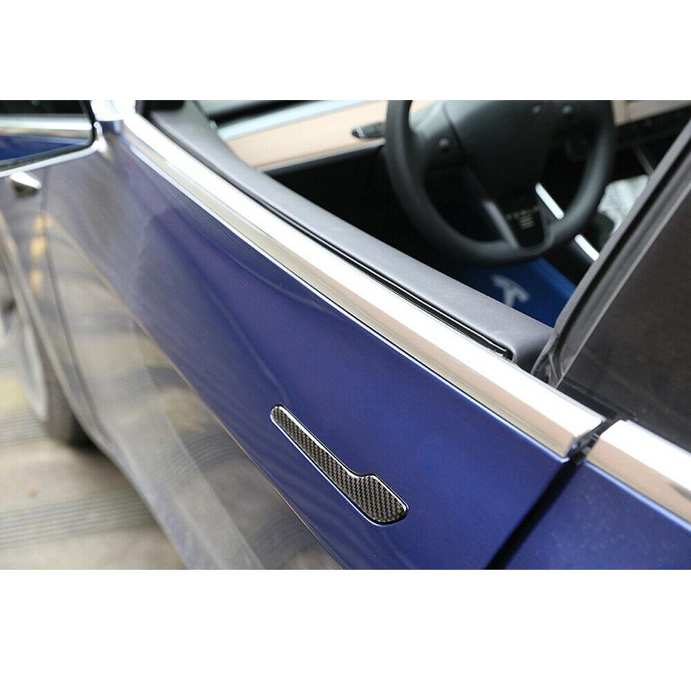 4 PCS Rear Carbon Fiber Side Door Handle Overlay Cover Trim For Tesla Model 3 Y