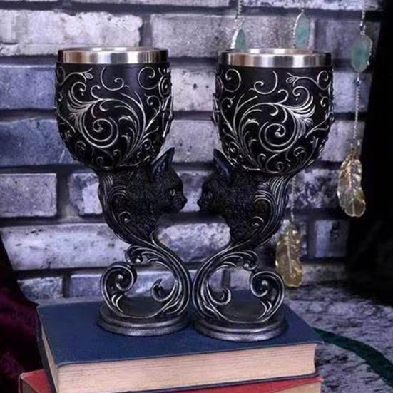 Бокал для вина «Дракон» Кубок для кошки Готический мрачный кубок из нержавеющей стали и смолы Декоративная барная стойка для Хэллоуина