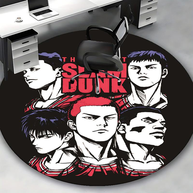 1pc The First Slam Dunk Anime Design Round Carpet - Office Chair Mat, Non-Slip Rug for Home Decor, Living Room, Bedroom, Game Room, Suitable for All S