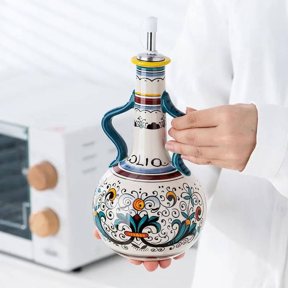 Диспенсер для оливкового масла, рельефная керамическая бутылка для масла, уксуса, 700 мл, керамическая бутылка для хранения приправ R8P1