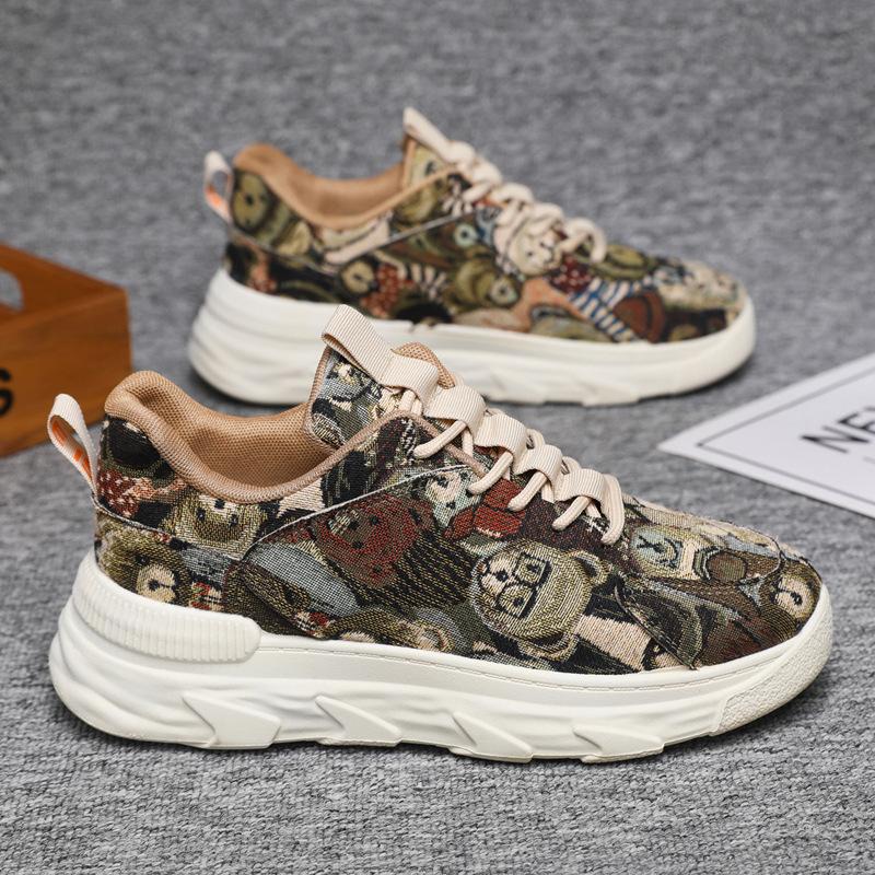 Men's Painted Canvas Platform Breathable Daddy Shoes Fashion Trend Versatile Sports Running Shoes Youth Work Shoes
