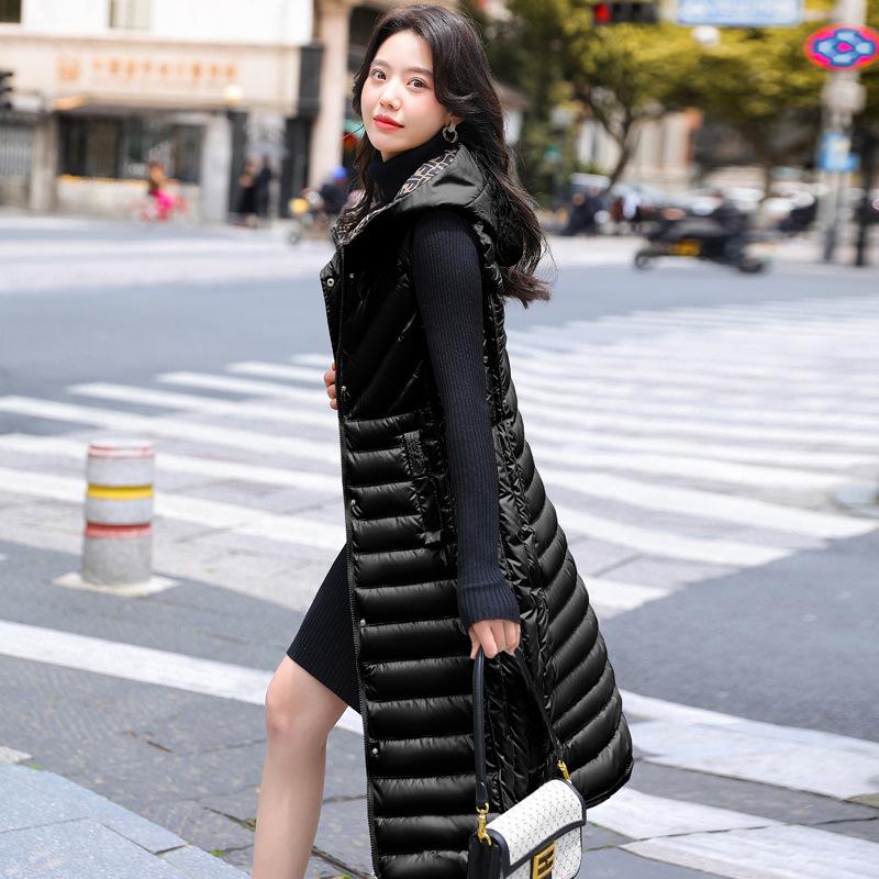 Тонкий хлопковый жилет, женский длинный жилет с капюшоном длиной до колена, осенне-зимний вариант для ношения жилета