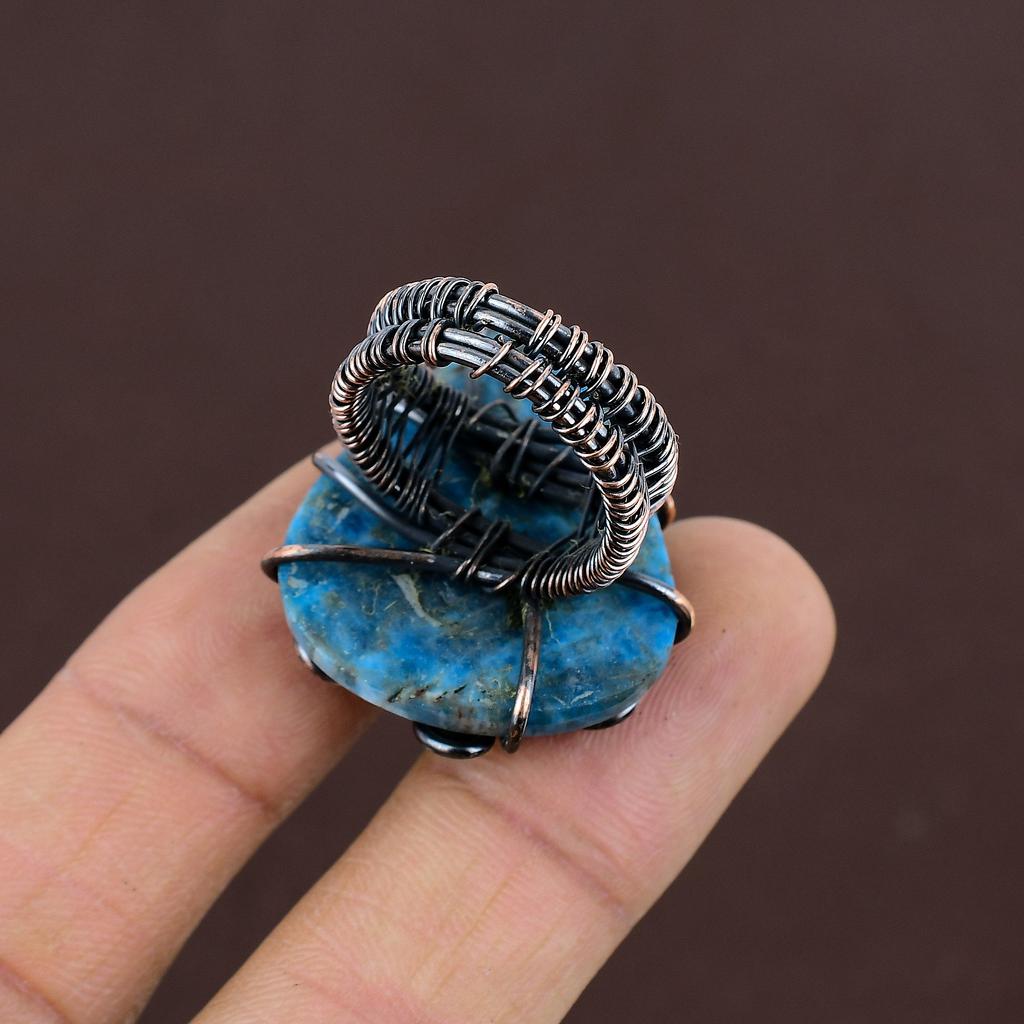 Подарочное кольцо ручной работы из медной проволоки с натуральным апатитом, размер 8 v3Y57