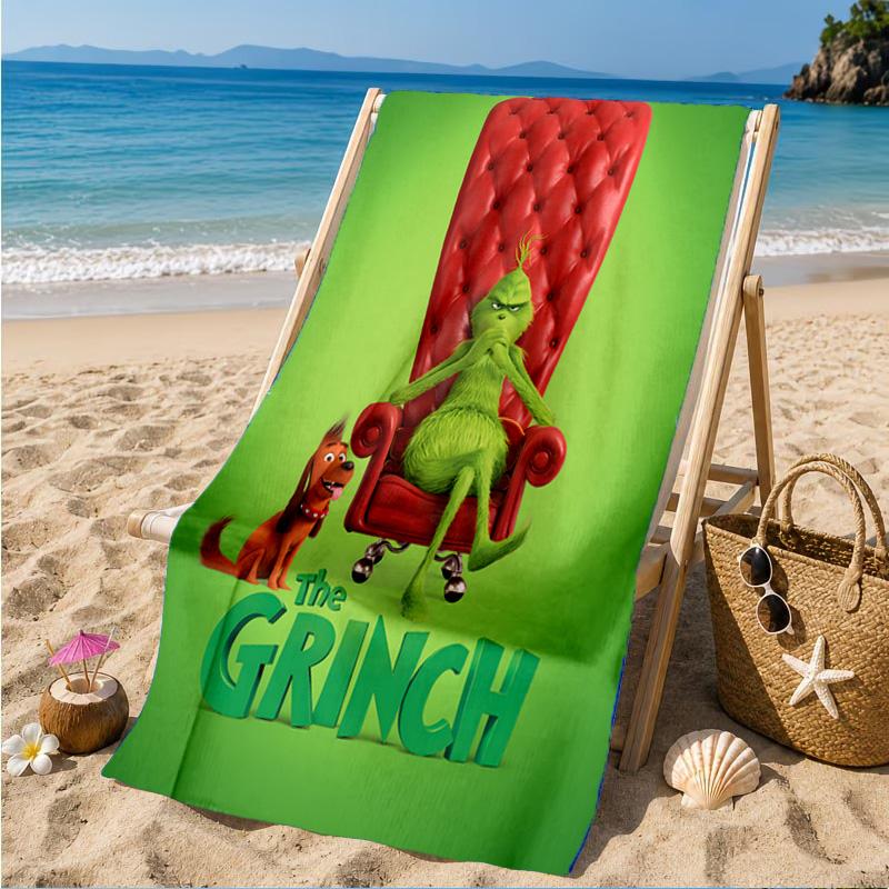 Grin-ch's Festive Adventure Beach Towel, Microfiber Beach Towel, Perfect For Pool, Beach, Travel, Home Decor Beach Party Fan gifts