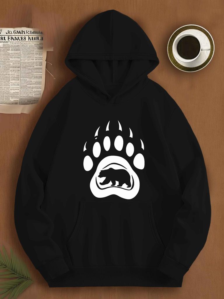 Unisex Fall Autumn Big Bear Paw Animal Graphic Hoodie Hooded Sweatshirt Print Casual Top for Daily Wear Weekend Travel