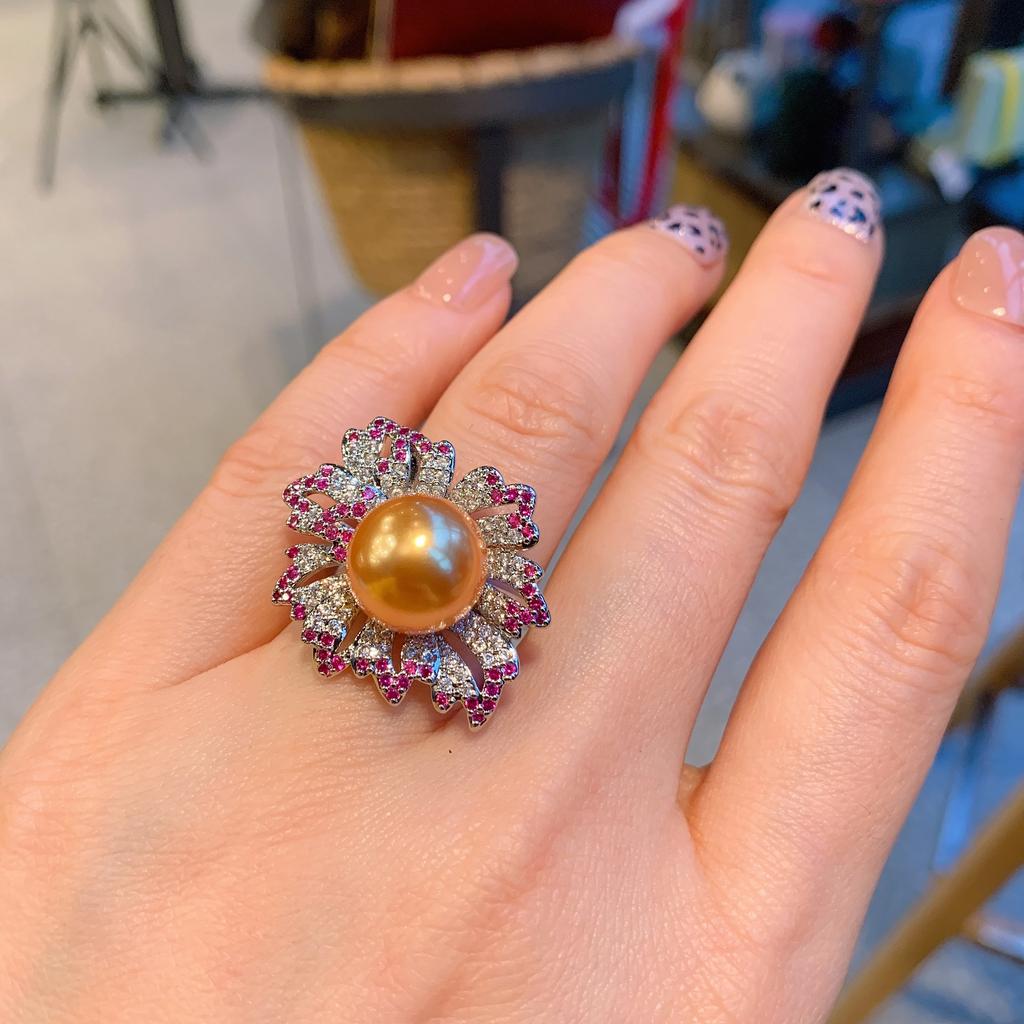 Кольцо с жемчугом Wish, слегка оправленным красным бриллиантом, модное регулируемое кольцо