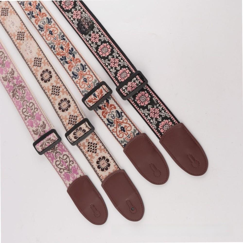 Multi-Color Guitar Strap Embroidery Adjustable Neck Strap Durable Bass Strap for Bass Guitar
