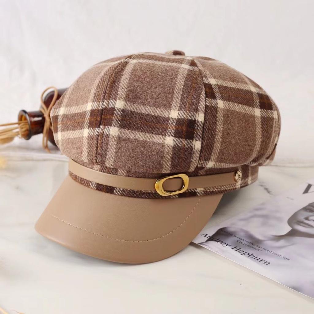 Женский дышащий берет из полиэстера и спандекса — вязаная кепка газетчика в японском и корейском стиле, классический клетчатый дизайн для осени и зимы