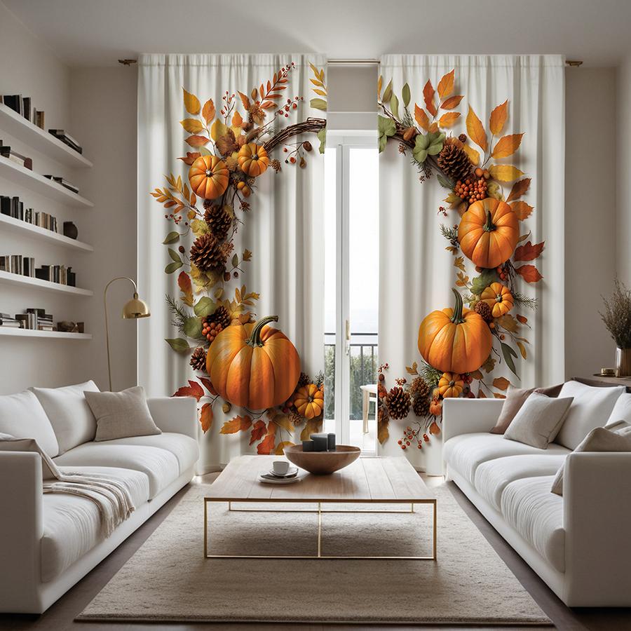 2 шт. HD подвеска на День благодарения Тыквенный венок Кленовый венок Осенняя декоративная занавеска Желтая завязка цифровая печать занавеска Домашний декор