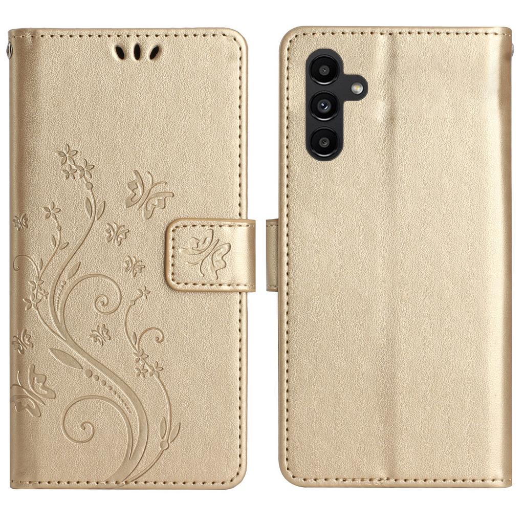 Для Samsung Galaxy S24 FE Кожаный кошелек-чехол с тиснением Цветок Бабочка, чехол для телефона с ремешком