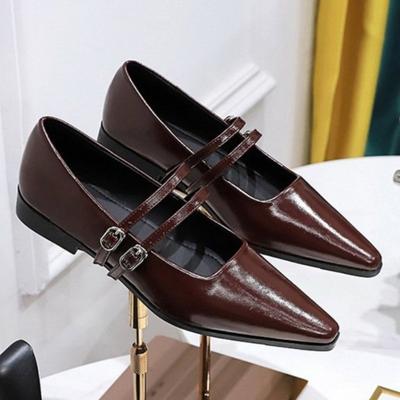 Новый стиль Роскошные женские туфли-лодочки с острым носком Модные туфли с неглубоким вырезом и пряжкой Женские повседневные туфли-лодочки на низком каблуке из кожи