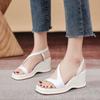 Fashion Sandals for Women Summer 2024 White Wedges Heel Ladies Shoes Office Work Footwear Open Toe Vintage Trend Chic and Elegant Korea