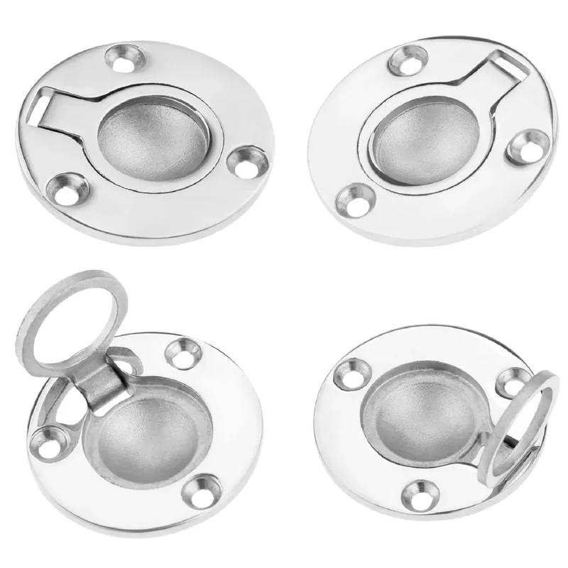 4Pcs Yacht Boat Ring Hatch 50mm Round Flush Pull Latch StainlessSteel Deck Recessed Pull Handle Marine Mount Lifting Ring Locker