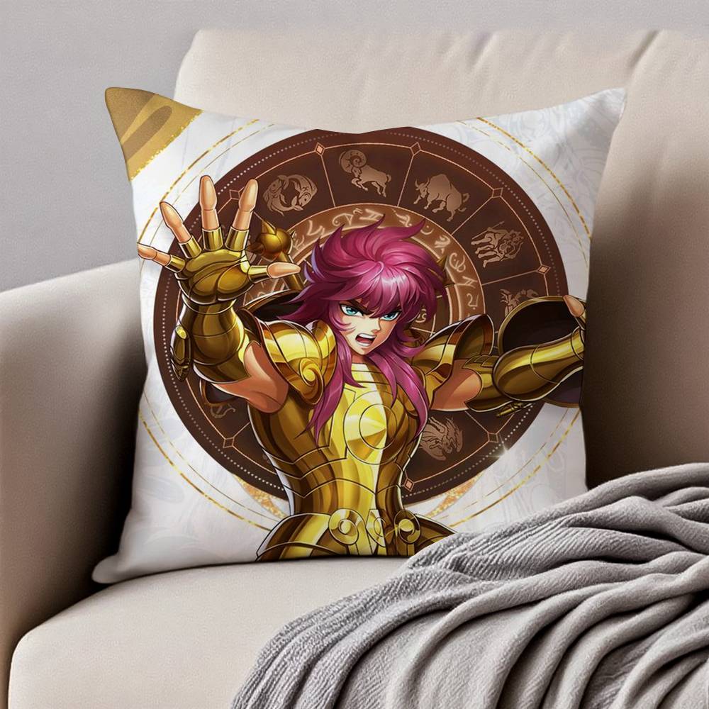 Анимация 12 Золотых S-Святых S-Сейи Наволочка Подушка Анти-пылевой клещ Наволочка Невидимая молния Шелковистый короткий плюш Чехол для диванной подушки