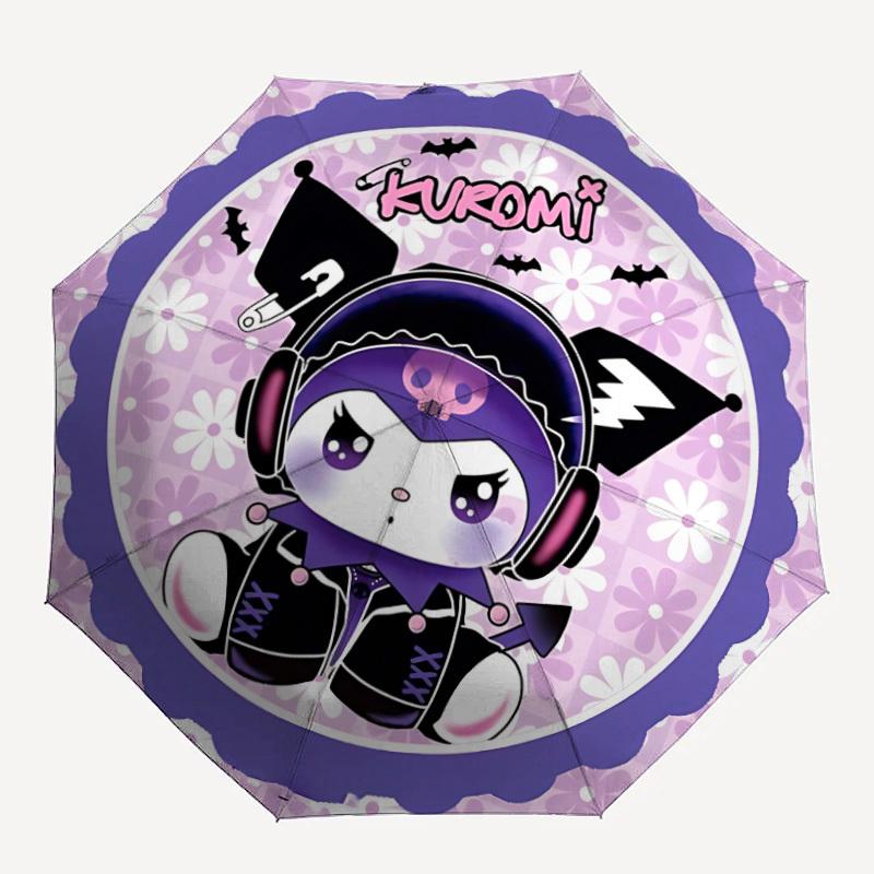 Автоматический складной зонт Kuromi Sanrio с прочным железным каркасом, портативный компактный дорожный зонт для всесезонного использования, вечеринок 0807050