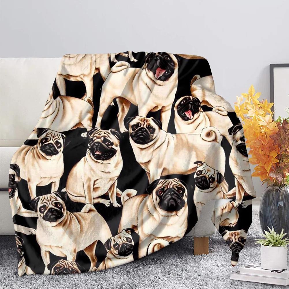 Pug Dog Blanket Lovey Animal Soft Warm Fall Chair Flannel Throw Blankets Cartoon Pet Puppy Print Bed Sofa Blanket King Queen